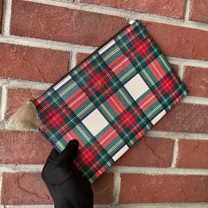 NWT J.Crew Leather Tartan Plaid Zip Clutch NEW